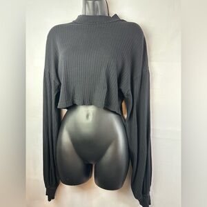Shein Black Wide Long Sleeve Crop Top